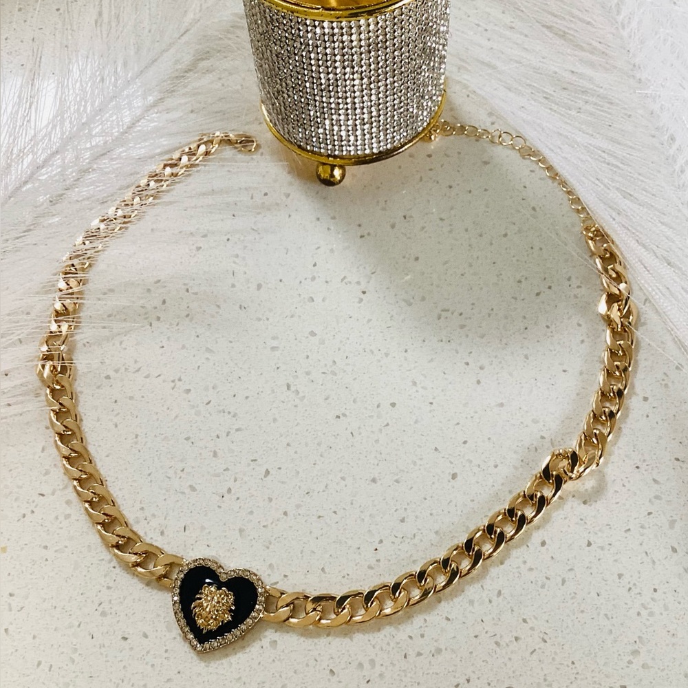 Gold and Black Heart Necklace